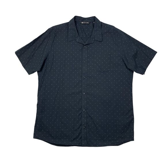 Travis Mathew Shirt Mens 2XL Black Steel Stretch Printed Stretch Cotton Nylon - Picture 1 of 9